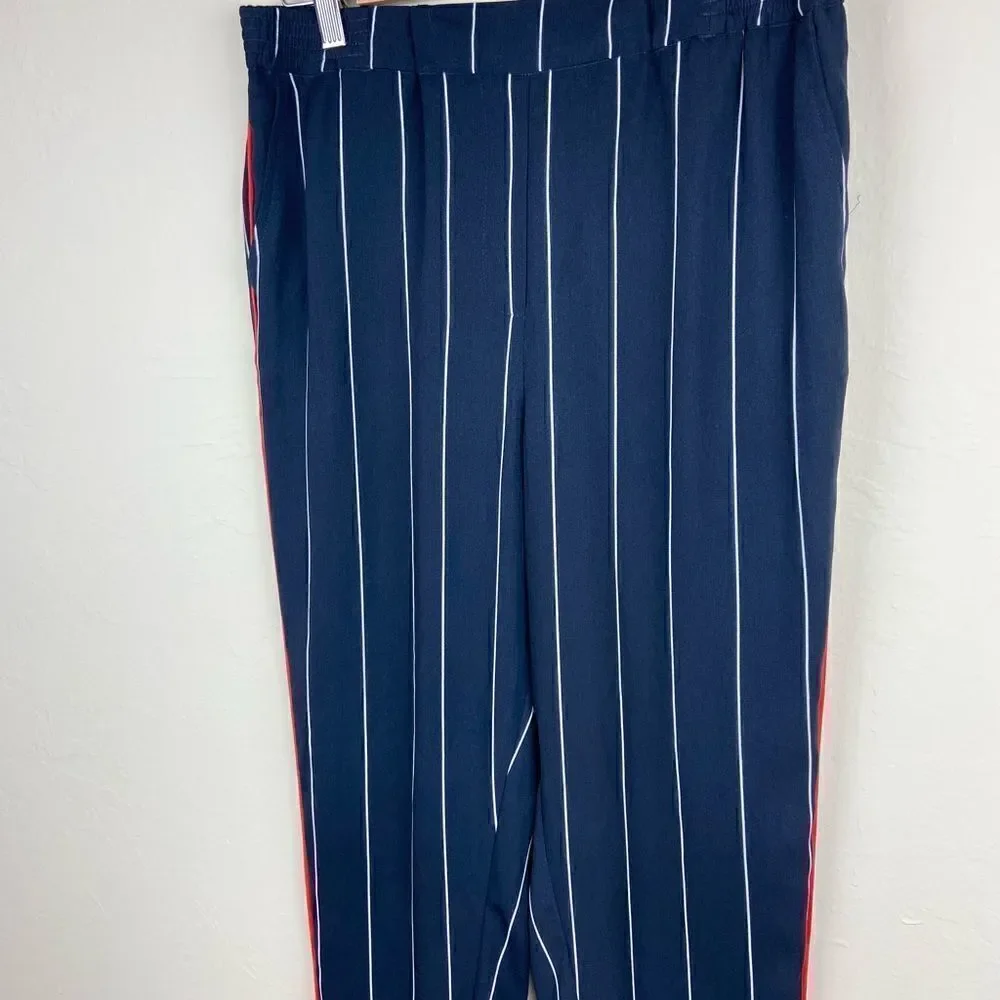 Anthropologie ett:twa Piped + Striped Navy Pant